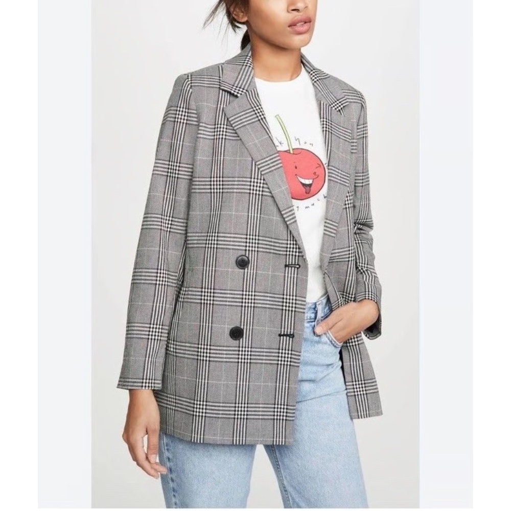 Madewell Black Plaid Double Breasted Blazer